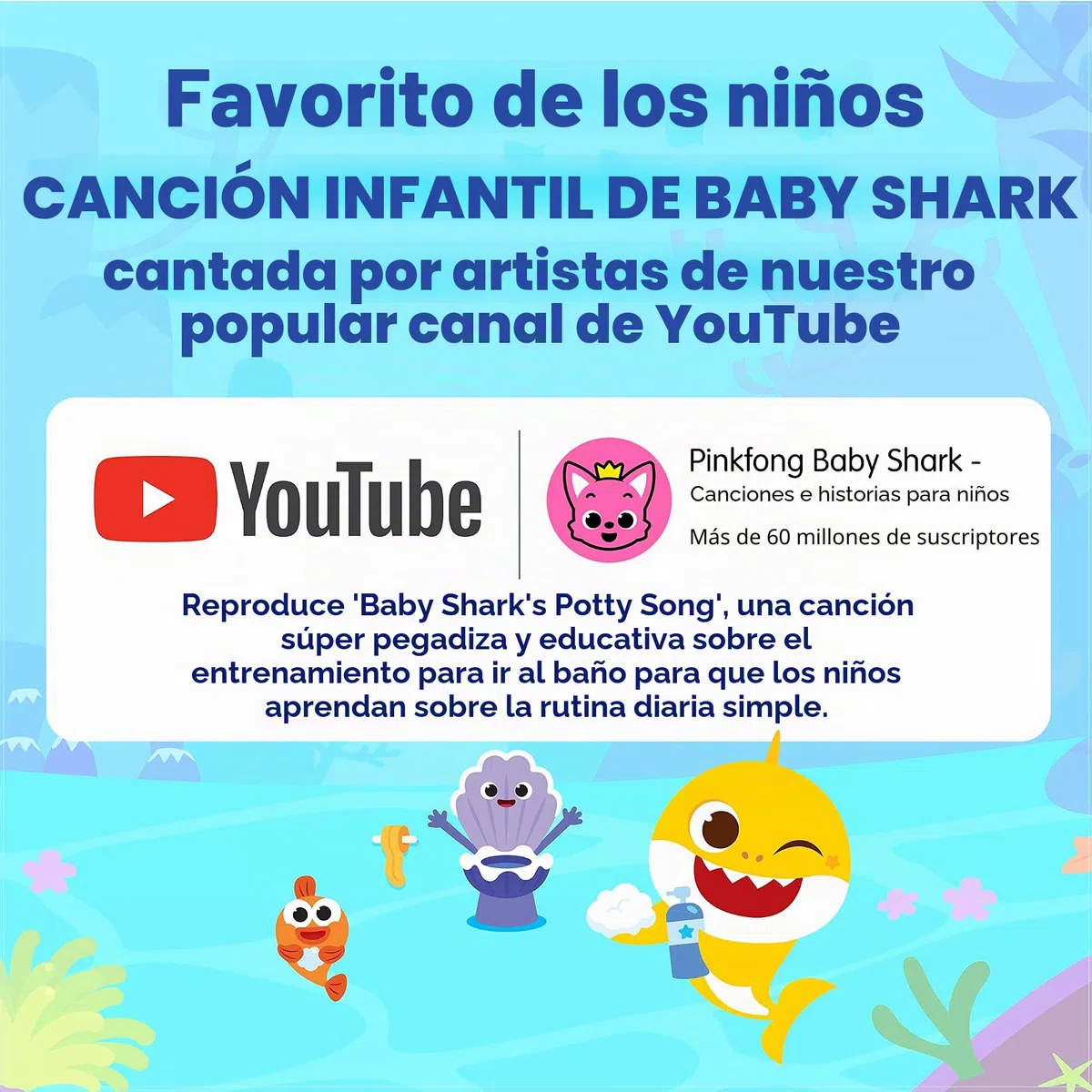 Baby Shark - Libro de sonido de 3 botones: libros interactivos de entrenamiento para ir al baño para niños pequeños, juguetes de aprendizaje