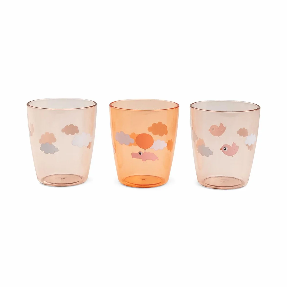 Done by Deer Yummi - Juego de 3 vasos para niños, diseño de papaya, 100% acrílico, de calidad alimentaria y apto para lavavajillas, transparentes