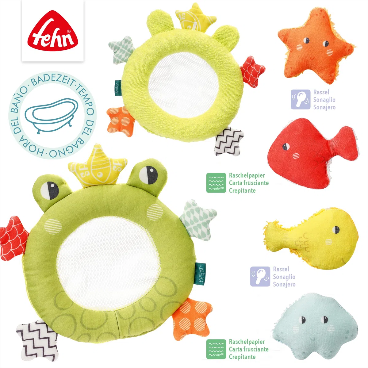 Fehn Red de baño Rana Animal, Juguete de baño para bebés para la bañera, Juguete acuático Flotante para divertirse en el baño, Juguete de bañera para bebés y niños pequeños a Partir de 0 Meses