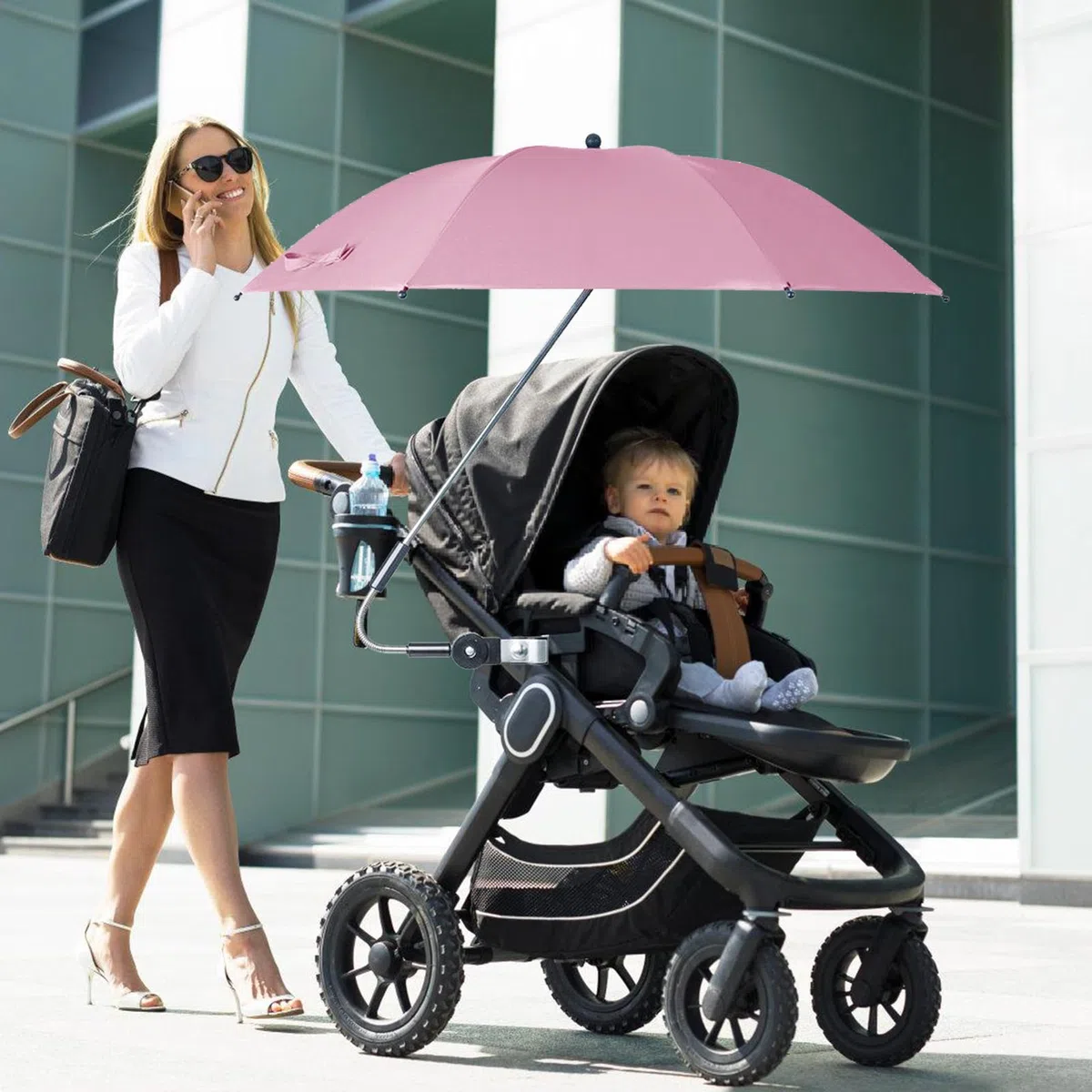 Sombrilla Carrito Bebe, Paraguas De Cochecito Para Bebés, 82cm Diámetro Sombrilla De Protección Solar Con Abrazadera Ajustable Para Cochecitos, Bicicletas, Sillas