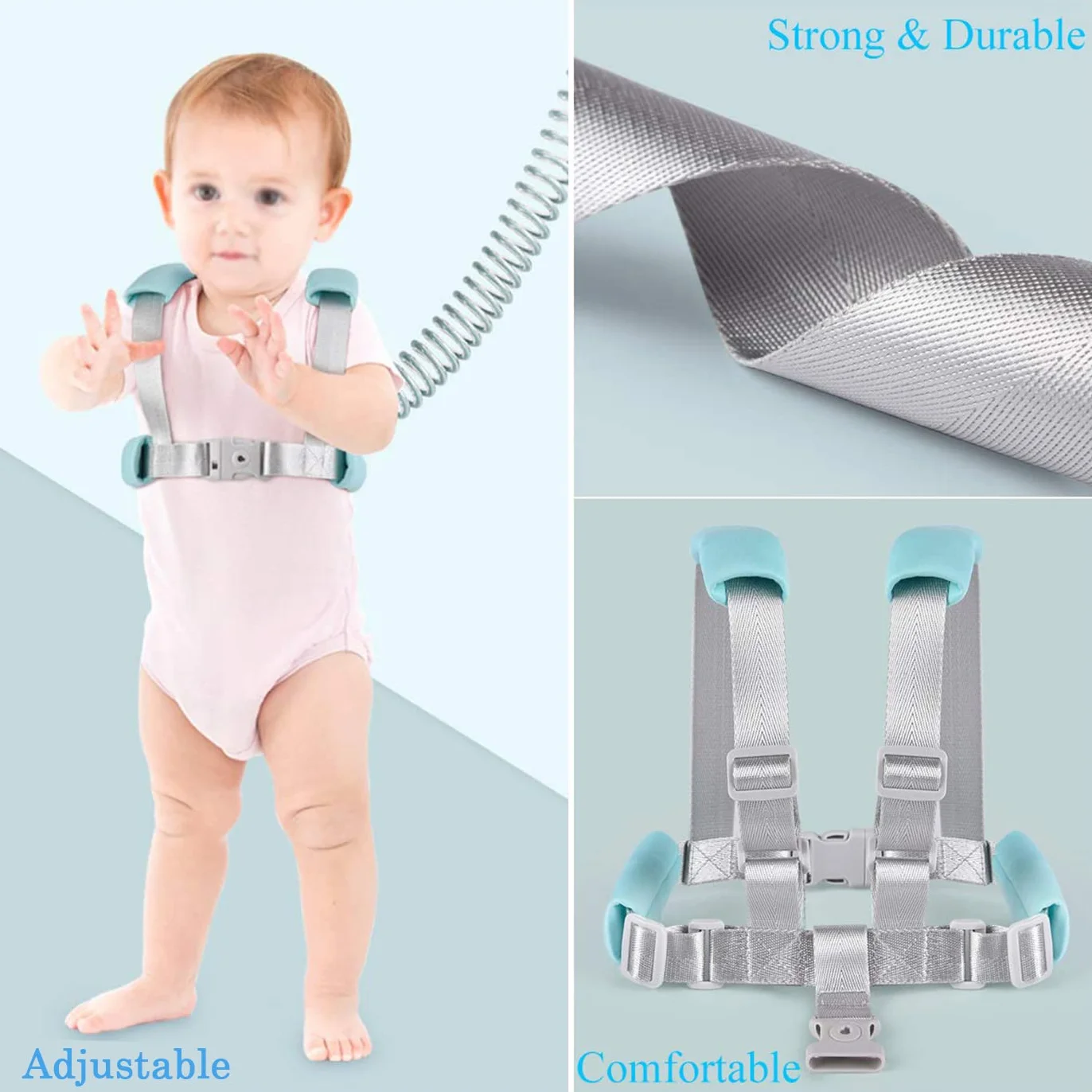 Cinturón de Seguridad Anti Perdida para Niños, 2 en 1 Bebé Arnes Anti-lost Correa de Muñeca con Bloqueo Riendas de Seguridad para Chico Chica Caminar y Compras, Ajustable Correa- verde claro, 2 metros