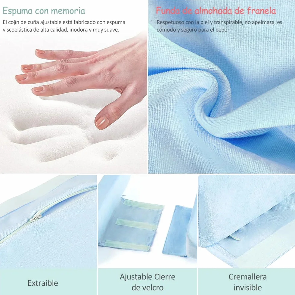 Almohadas para Bebés, Almohada con Funda Extraíble, Almohada de Apoyo Ajustable para Bebés, Almohada para Bebés para el Cochecito o la Cama (Azul1)