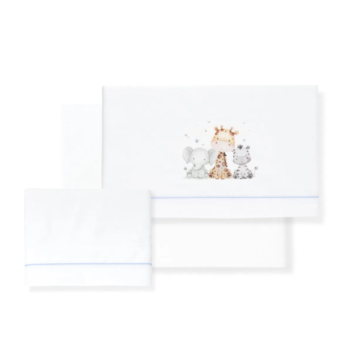 Interbaby - Sábanas Bebé 100% Algodón Coche/Moisés/CAPAZO - Jirafa Elefante Conjunto 3 Pcs, Bajera+encimera+Funda Almohada - Hecho en España