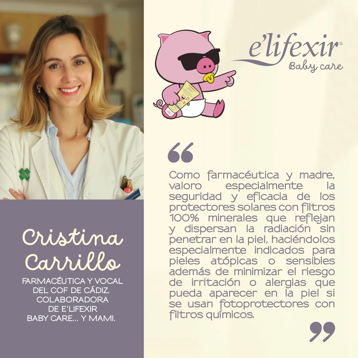 Elifexir Baby Care Crema Solar 100% Mineral Niños y Bebés, UVA, UVB e IR-A SPF 50+, 99% Ingredientes Naturales, dermatológica y pediátricamente testado, Resistente al Agua, Rostro y Cuerpo, 100 mL