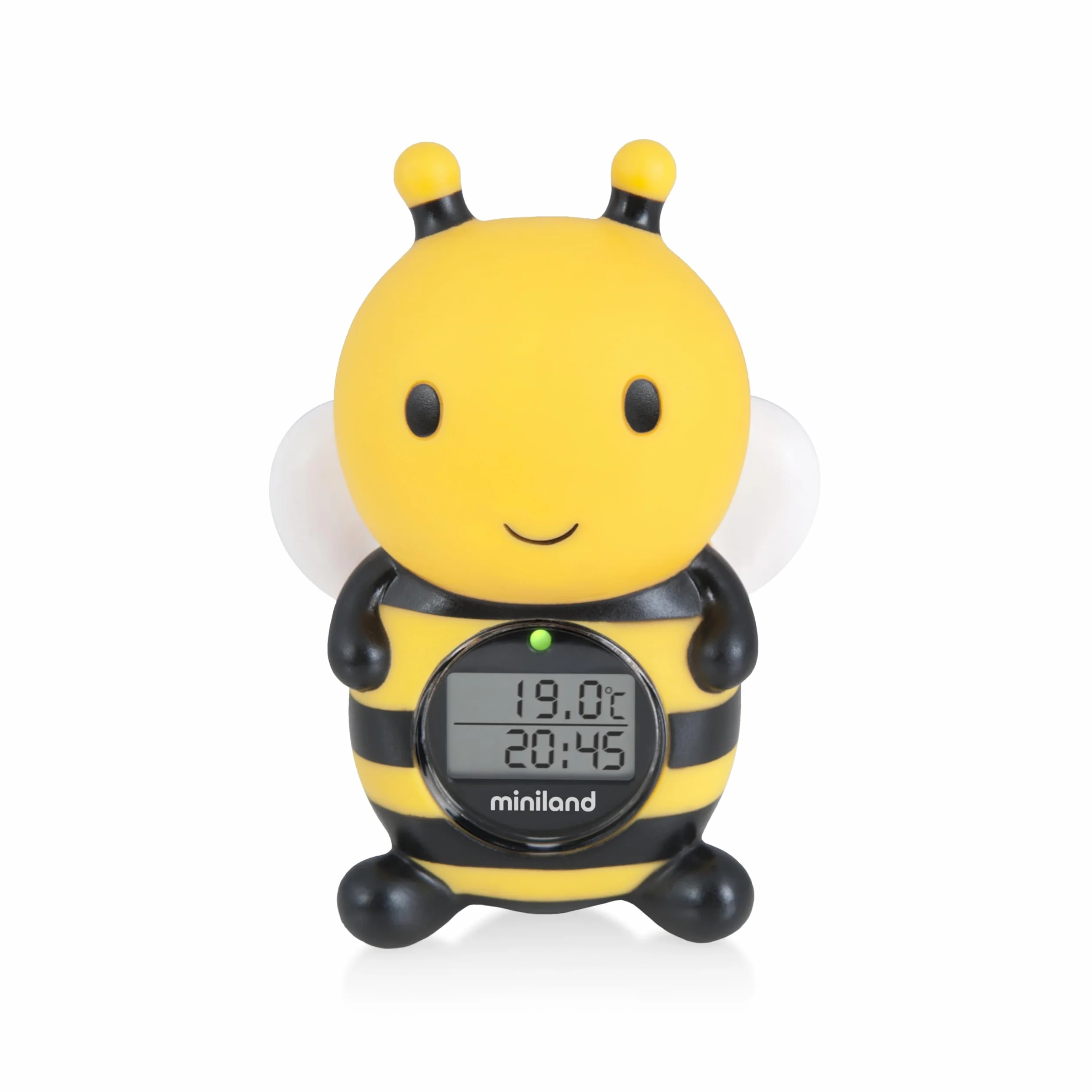 Miniland Termómetro de baño para bebe con Divertido Diseño de Abeja, Termómetro Bañera bebe, Pantalla con función reloj y temporizador, Flotante y resistente al agua | Bee