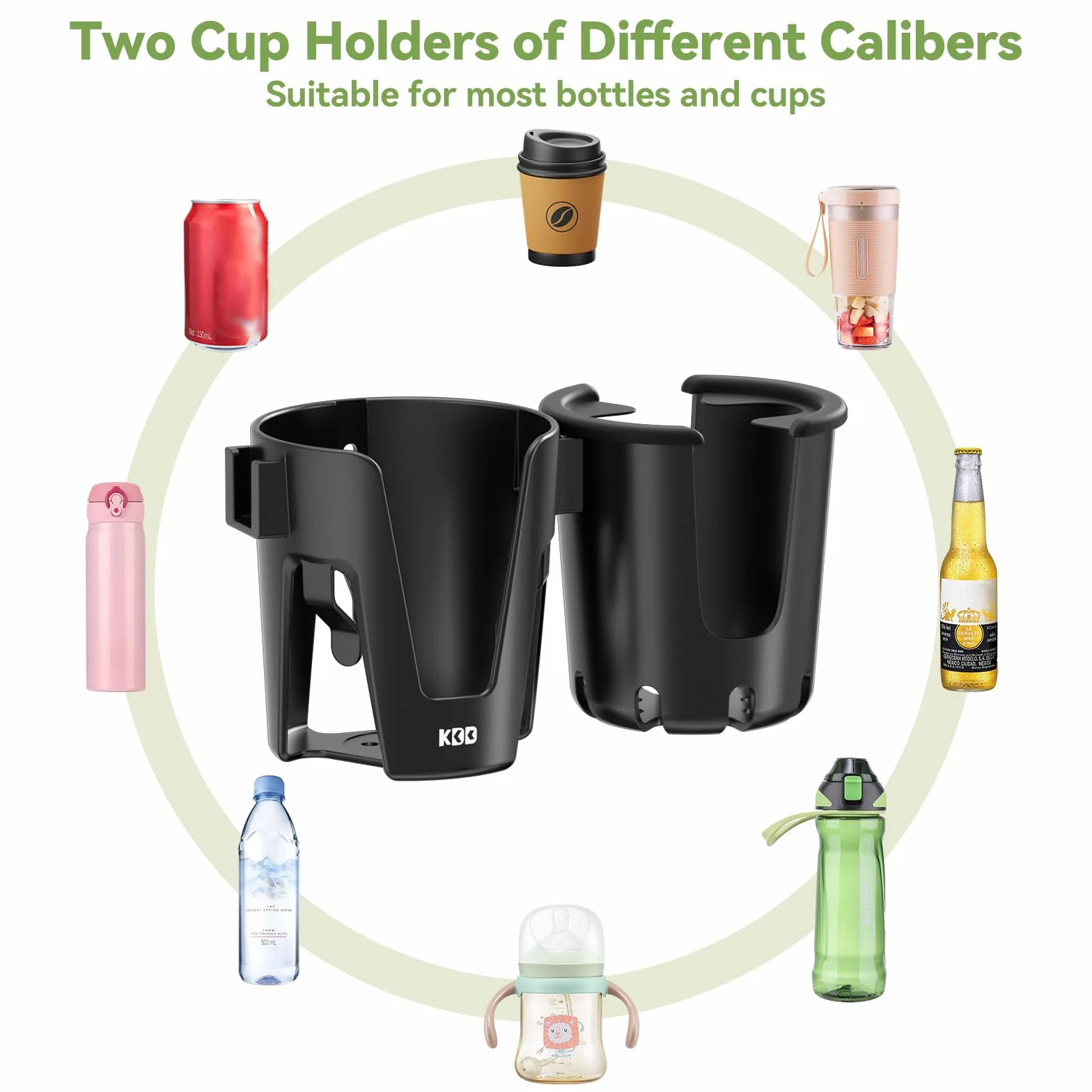 KDD Portavasos para Cochecito con Soporte Teléfono, 3 en 1 Portavasos Carito Bebe Extraíble, Portabotellas para Silla Rotación de 360 Grados Soporte para Vasos para Cochecito Bicicleta Andador Scooter
