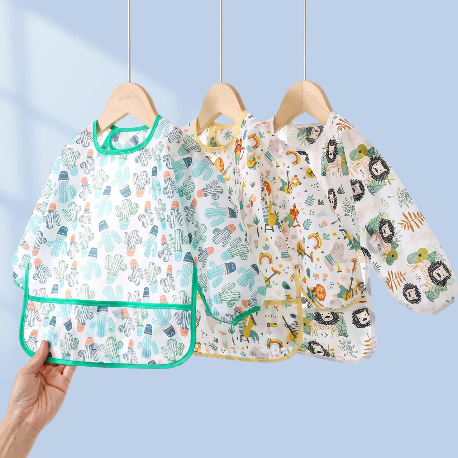 Paquete de 5 Babero con Mangas Impermeable 6-30 Meses Baberos Babetes Bebe lavables