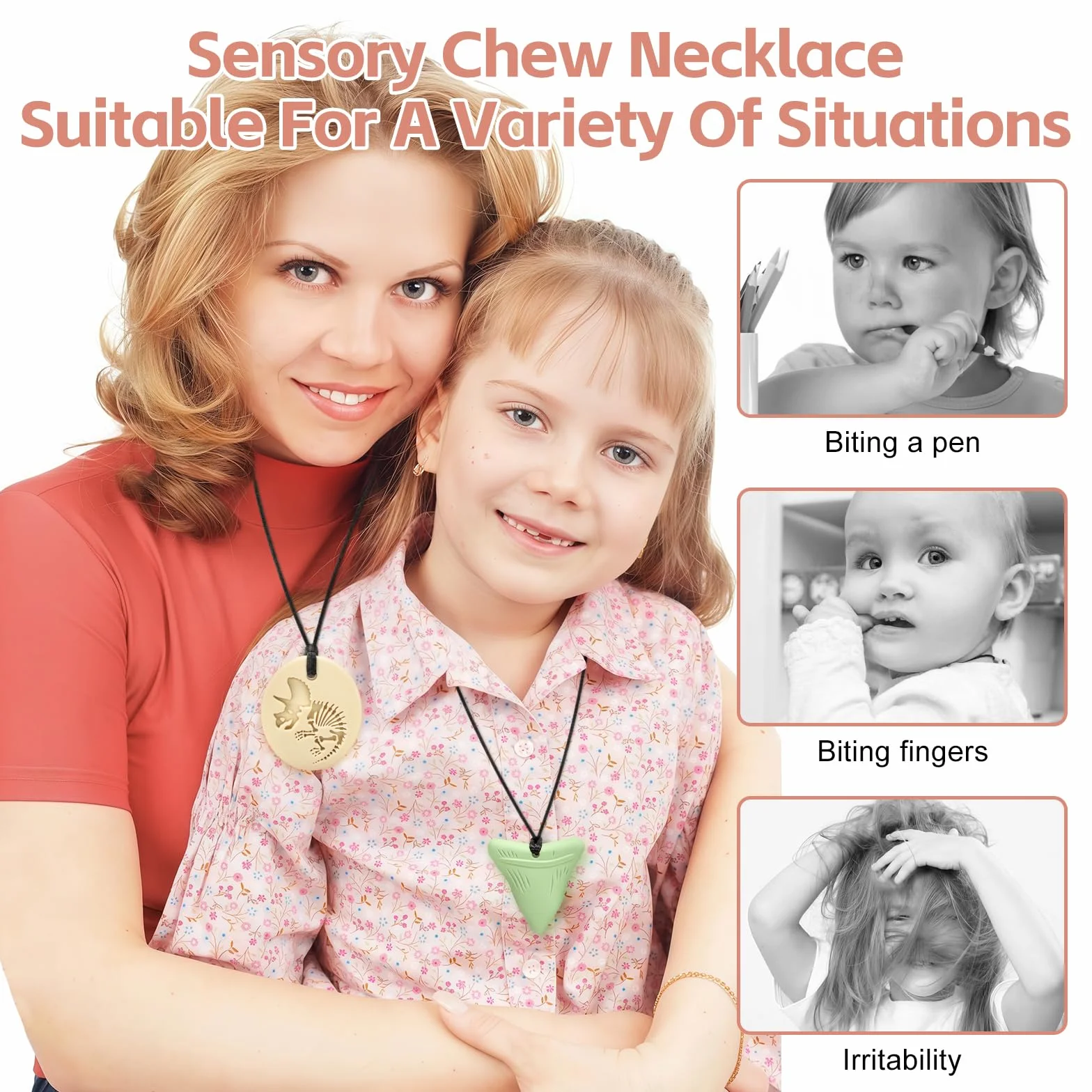 CLDY 5 Piezas mordedores niños autistas, El colgante de silicona para masticar no contiene BPA., Los collares mordedores son adecuados para niños con TDAH, dentición, autismo y necesidades oclusales