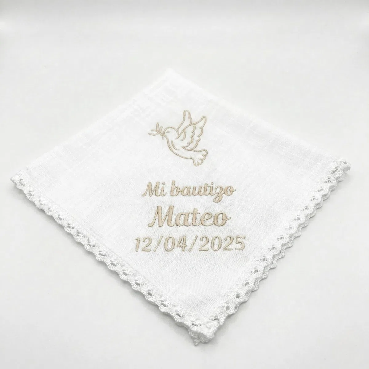 Pañuelo Bautizo Personalizado Bordado con Nombre y Fecha – Paño Bautismo de Lino y Algodón Natural – Pañuelo Bautizo Niño Niña – Regalo Bautizo Personalizado