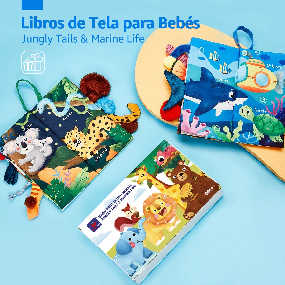 hahaland Libros Bebe Juguetes Bebes 0-3 6-12 Meses 2PCS Libros de Tela Blandos para Bebes Recien Nacido Niños Educativo Juguetes Niños 1 año, Animales Libro Sensorial Suave de Actividades para Bebé