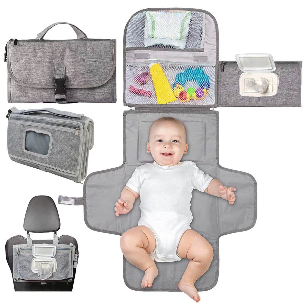 Almohadilla De Cambio De Pañales Portátil Gris, Regalos Para Bebes Recien Nacidos,Antidesmontable, Adecuado Para Viajes, Visitas a Familiares y Amigos o Para Su Uso En Lugares Públicos