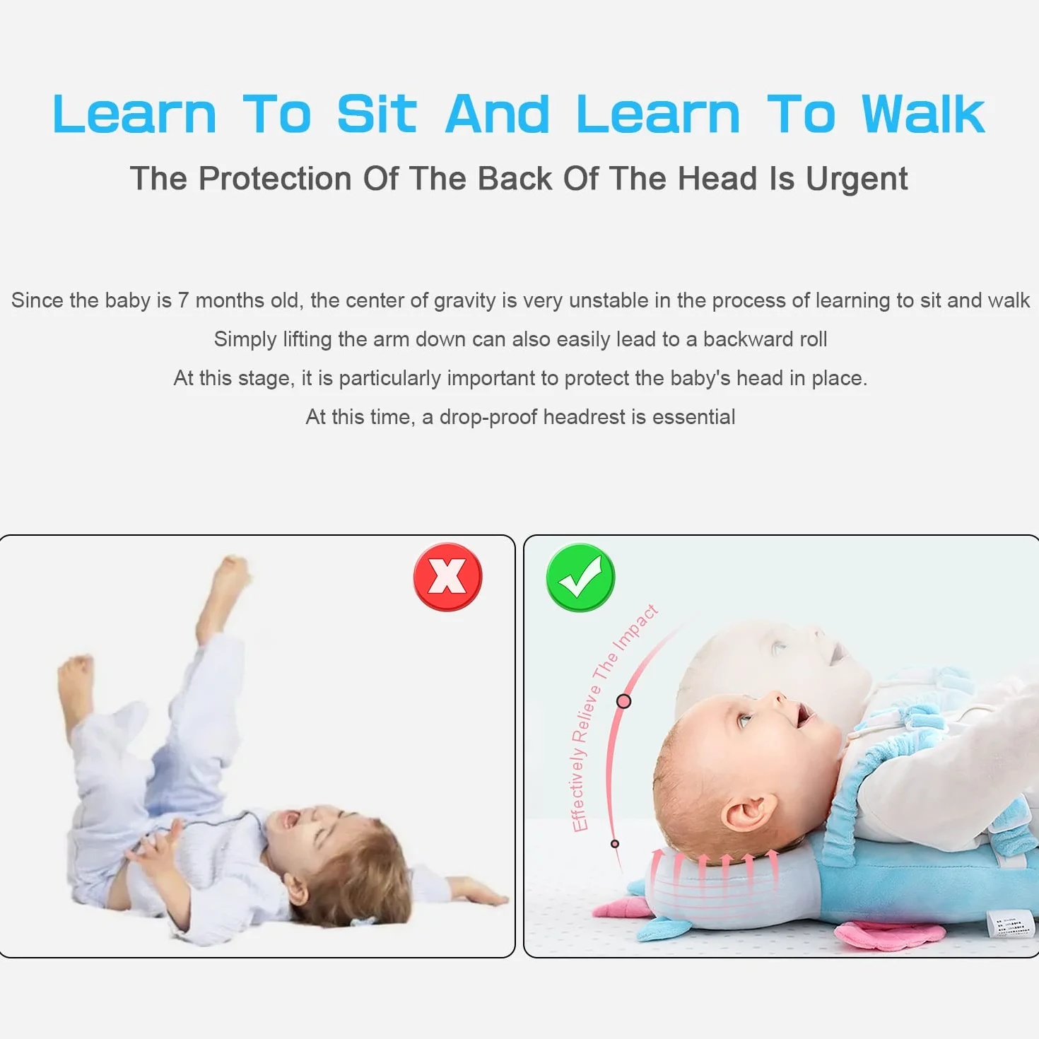 JEJA Protector de Cabeza de Bebé, Ajustables Suave Anti Caídas Soporte para la Cabeza del Bebé, para Edad 4-24 Meses - Tigre con rodilleras bebe Protectores