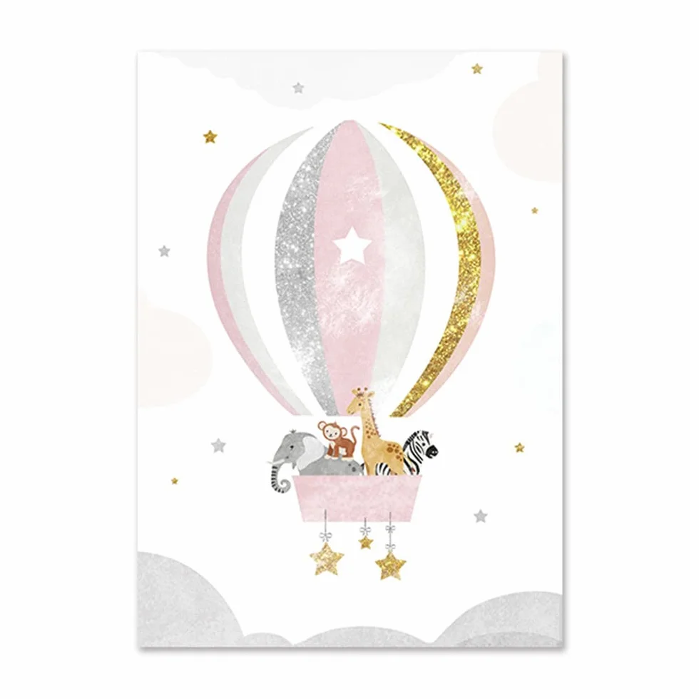 3 Laminas Infantiles para Habitacion Niña Nombre Cuadro Infantil Arcoiris Globo Aerostático Animales Póster Habitación Bebe Niña Rosa 30x40 Lienzo Personalizado Pared Art Deco Niño Regalo sin Marco