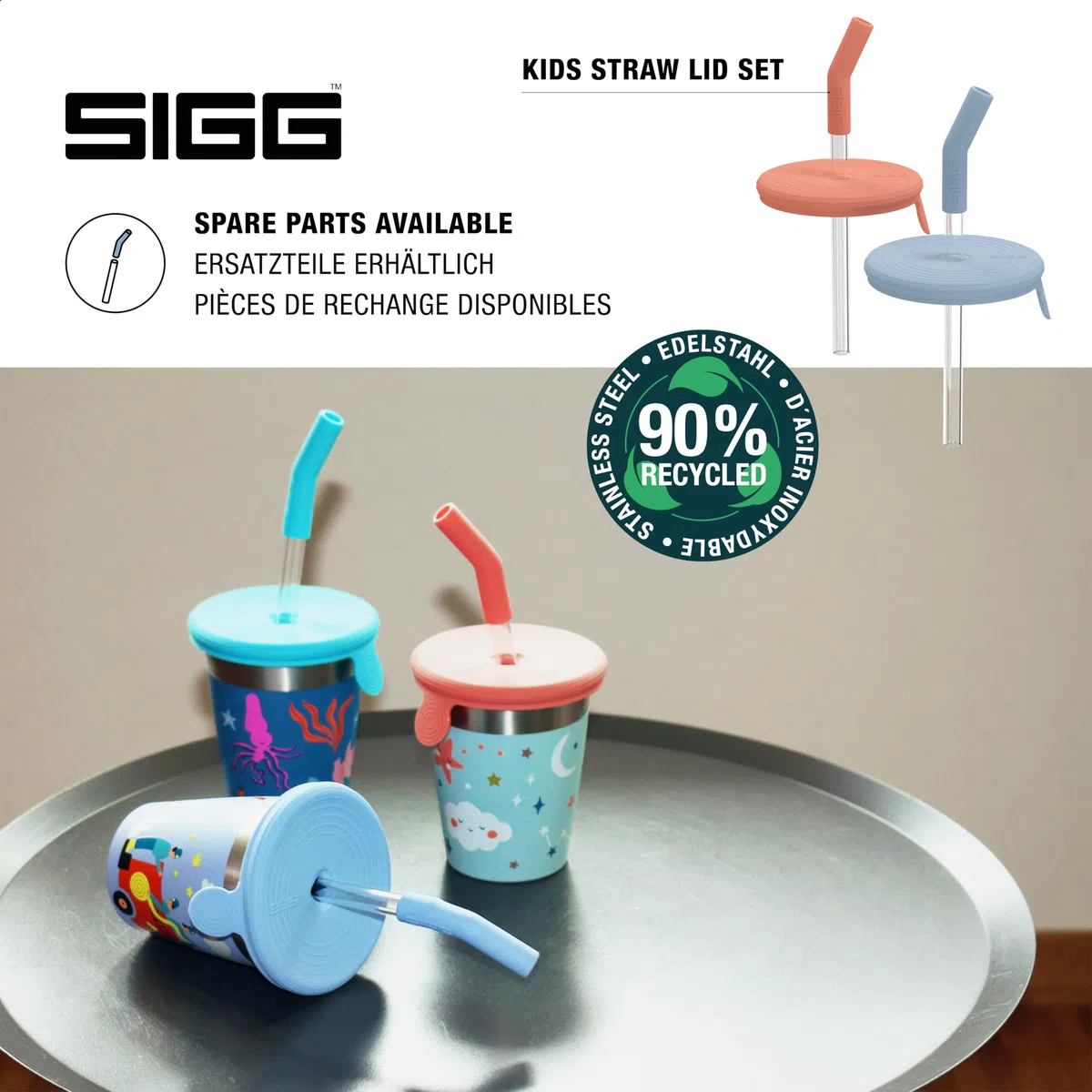 SIGG - Vaso infantil de acero inoxidable con tapa de silicona y pajita de Tritán - A prueba de salpicaduras - Sin BPA - Ligero y robusto