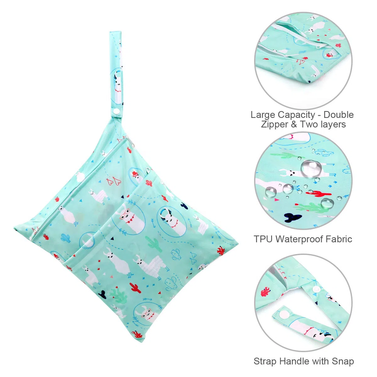 Bolsa de Pañales, 3 Pcs Reutilizable Wetbag, Impermeable Lavable con 2 Cremallera para Mamá de Bebé, Transpirable Organizador de Maquillaje de Colgar, Viajes, Playa, Piscina, Gym (Azul)