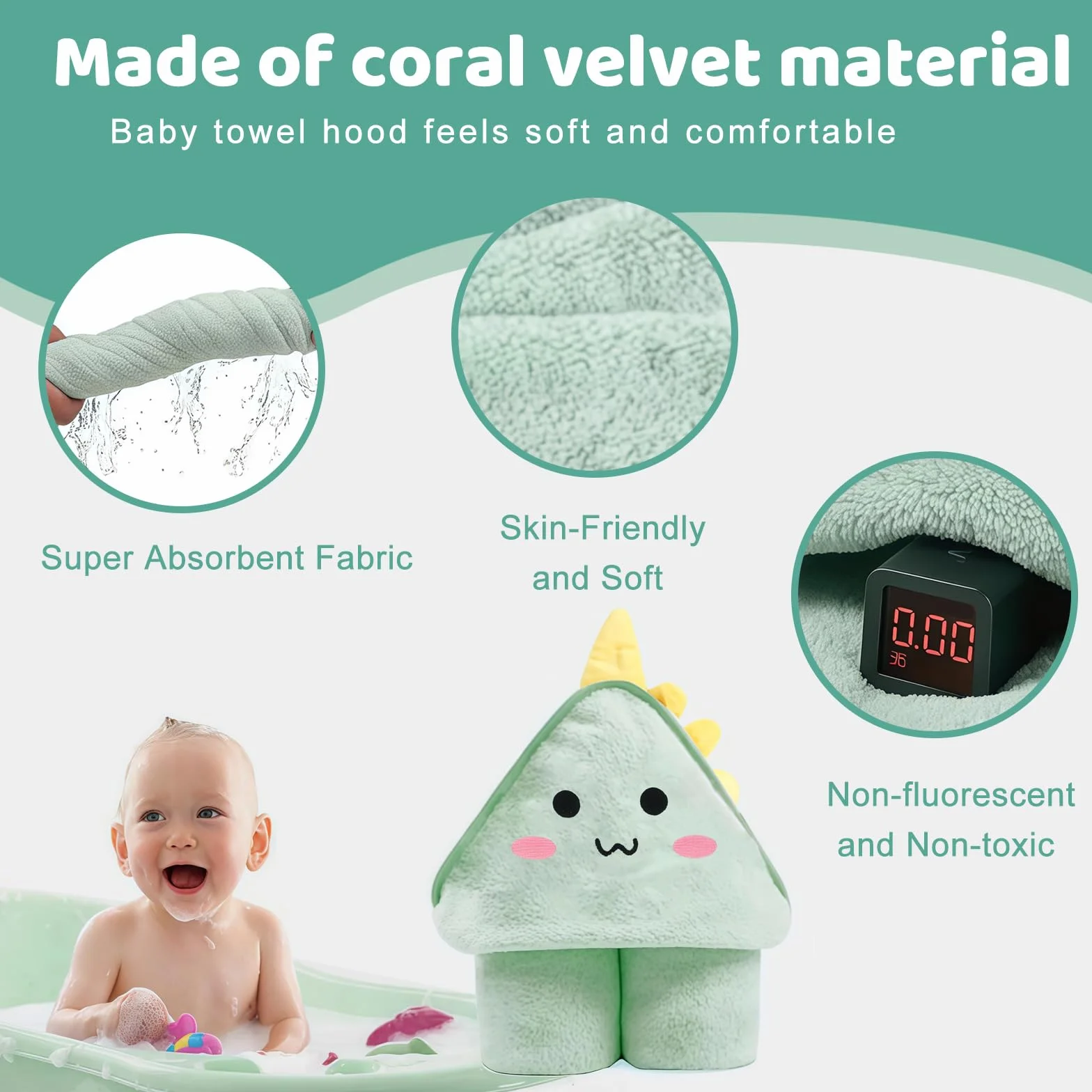 3 Piezas Toallas con Capucha para Bebés 80 x 80 cm, Toallas Suaves para Niños Pequeños y Recién Nacidos, Toalla de Baño para Bebé en Cian, Gris Oscuro y Café