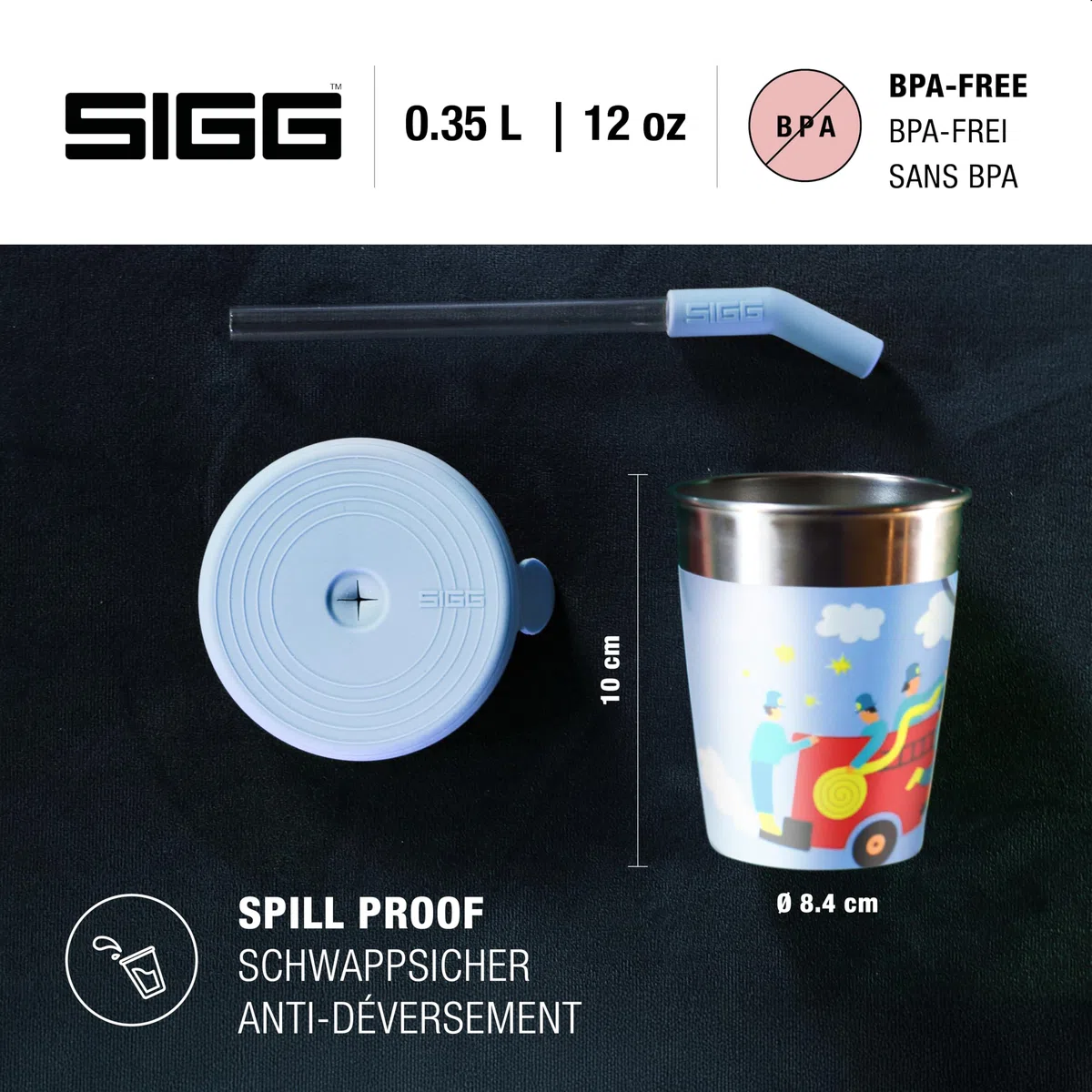 SIGG - Vaso infantil de acero inoxidable con tapa de silicona y pajita de Tritán - A prueba de salpicaduras - Sin BPA - Ligero y robusto
