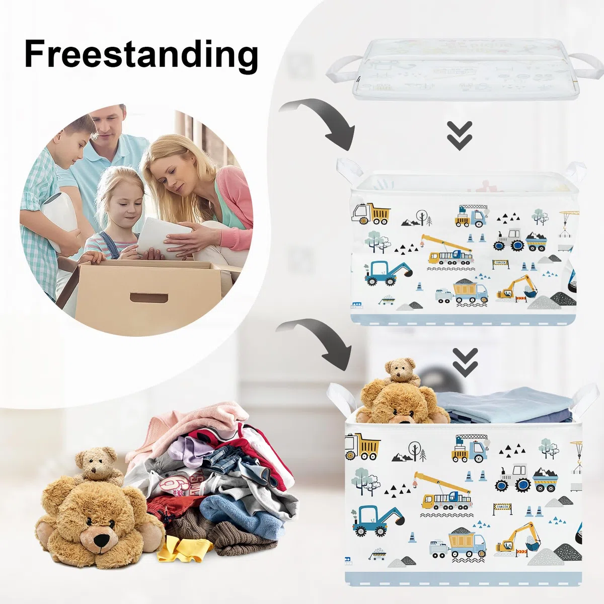 Grande Cesta Ropa Sucia Coches de Dibujos Animados Plegable Cestos Almacenaje Ropa Juguetes para Padres,Grúa,36L