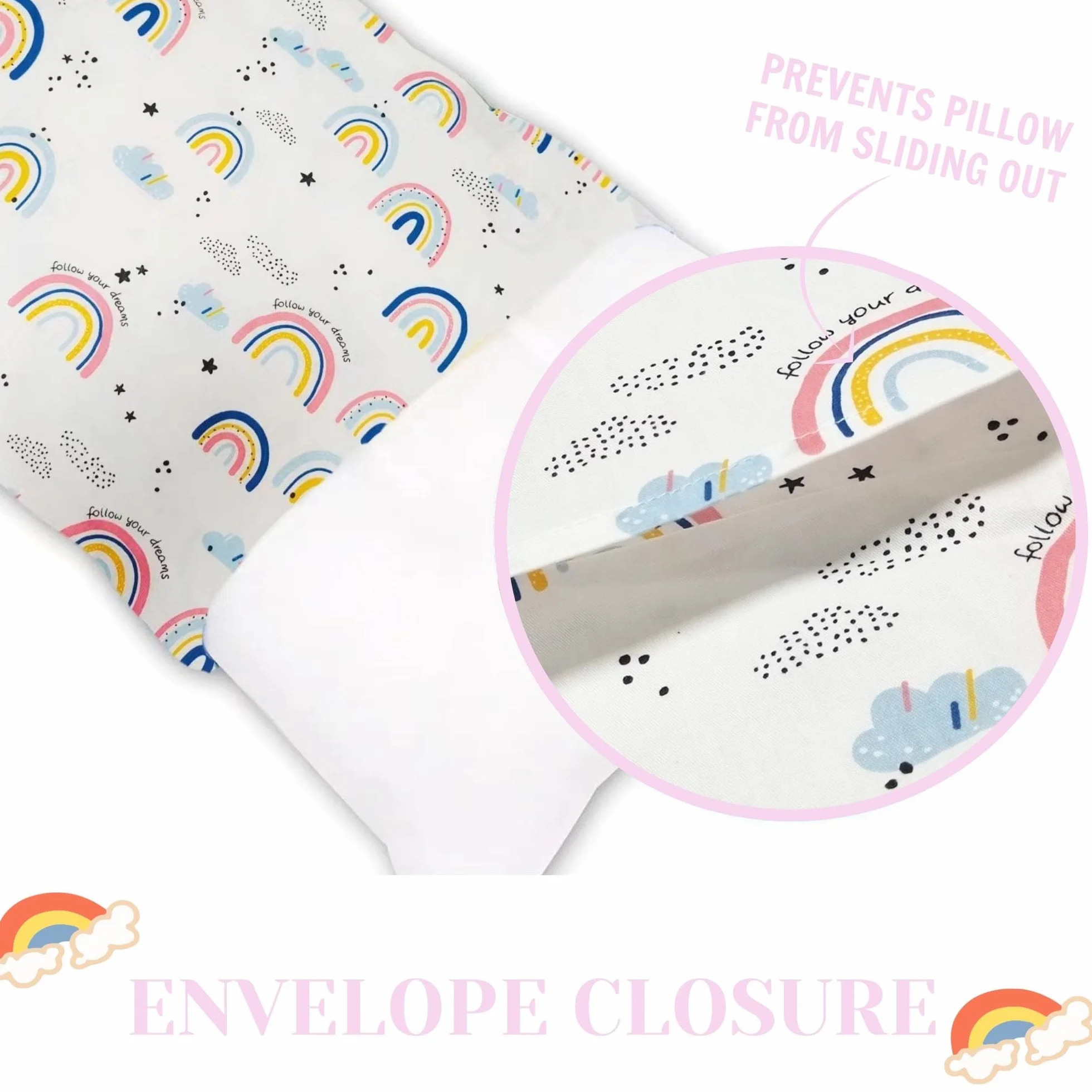 Juego de 2 fundas de almohada para niños, 100 % algodón, 40 x 60 cm, funda de almohada suave y transpirable, para niños y niñas, funda de almohada de bebé con sobre
