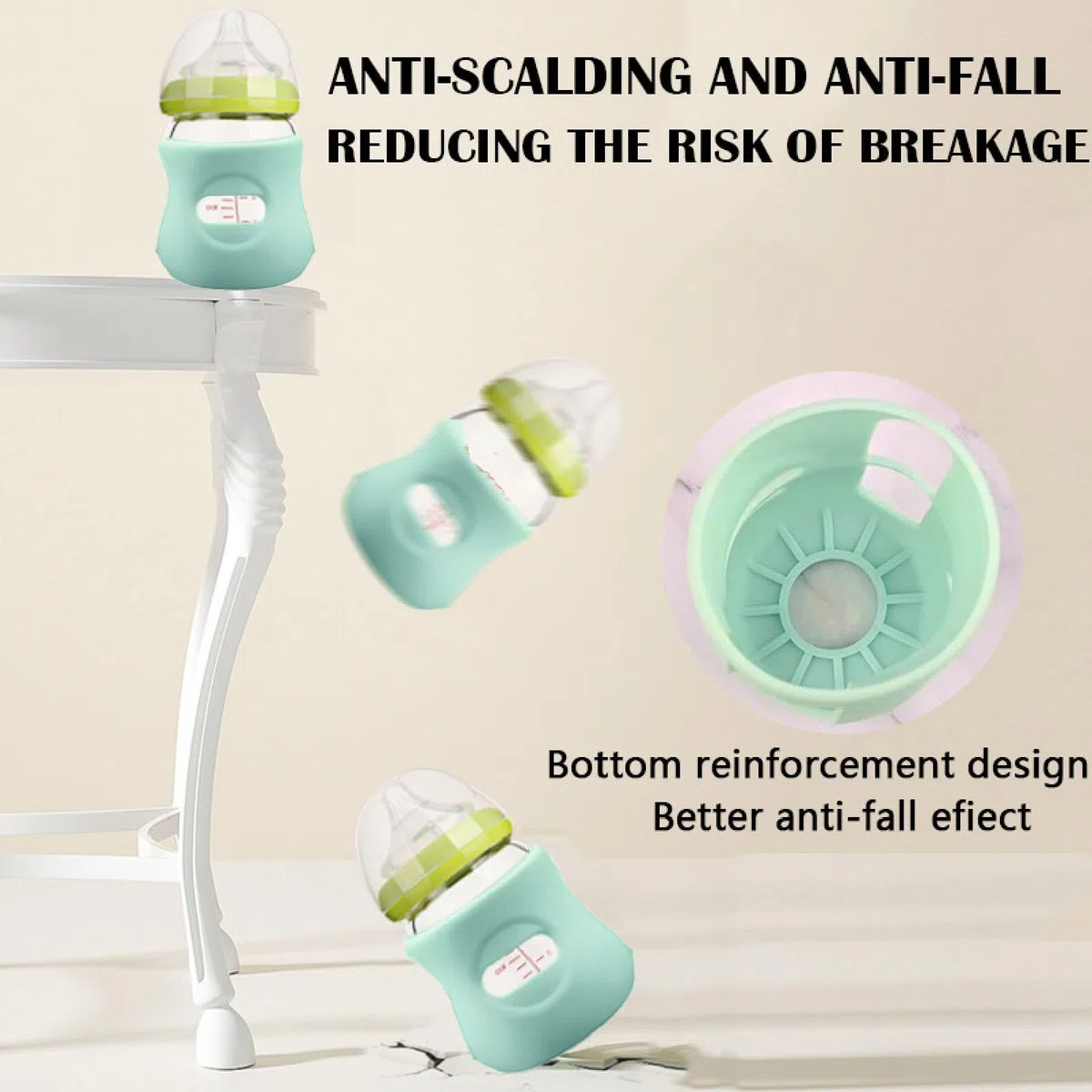 3 Fundas de Silicona para Biberones de 4 Onzas, Antiescaldaduras, Funda para Biberones de Vidrio para Uso Domstico o de Viaje (Blanco+Verde claro+Verde oscuro