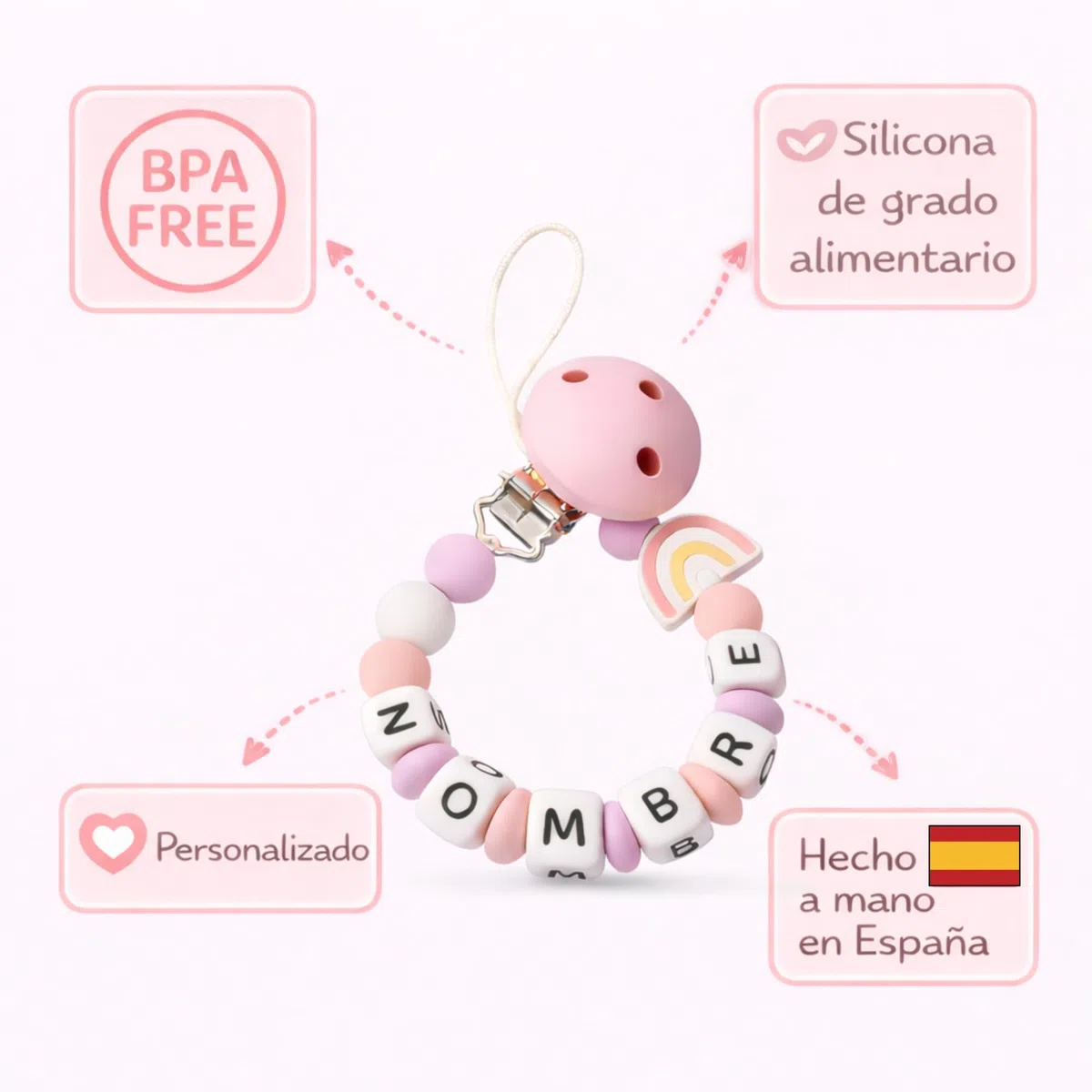 Clip para Chupete Chupetero Personalizado de Silicona Sujeta Chupetes con Diseño de Una Sola Pieza para Bebés Niños y Niñas Regalo Nacimiento Bebé