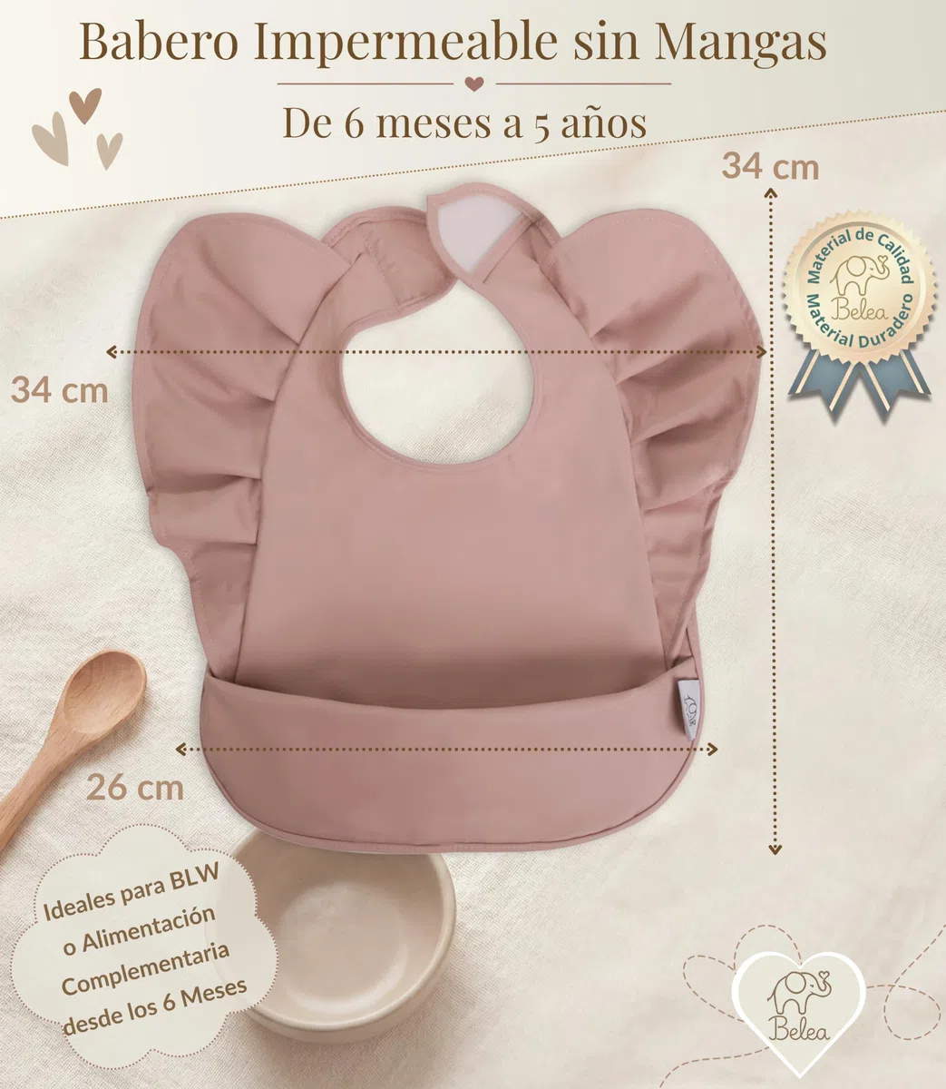Baberos Bebe Impermeables BLW sin Mangas con Volantes Ajustable de 6 Meses a 5 Años Bolsillo Recogemigas Babete Impermeável Bebe Waterproof Sin BPA Lavable Regalo Babyshower Cumpleaños Bebé Niña