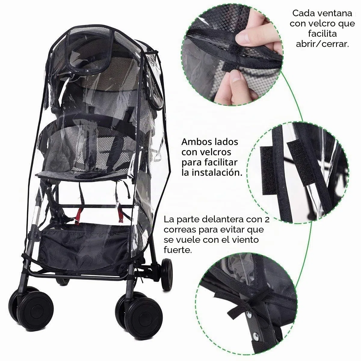 Protector de Lluvia para Silla de Paseo, con 3 Ventanas de Ventilación, Material EVA, Resistente al Viento y a la Nieve, Tamaño Mediano