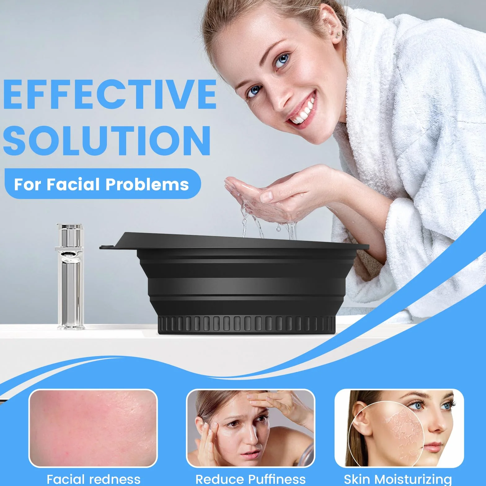 Cuenco Facial para Hielo, Cuenco de Hielo para Cara, Cuenco de Baño de Hielo Facial Silicona, Portátil Lavabo Plegable Cuenco Facial para Hielo Calmar la Piel