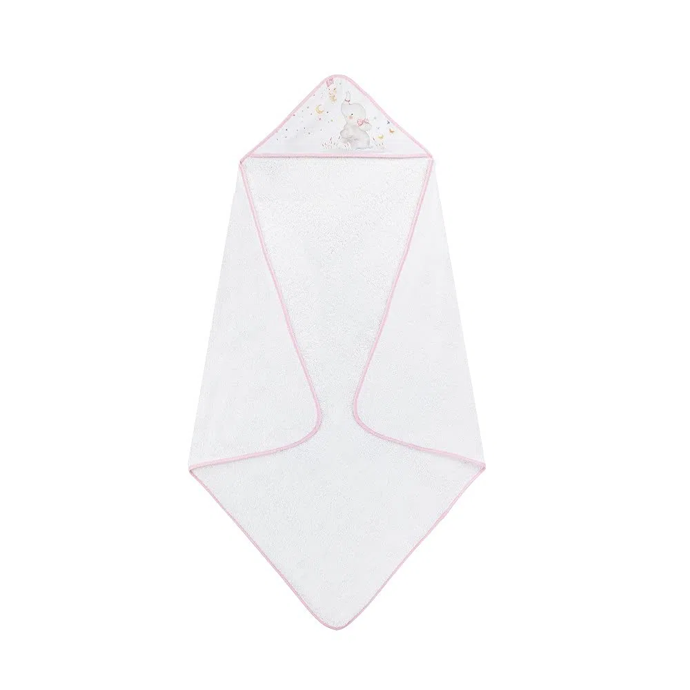 Interbaby - Capa de Baño Bebe Blanco/Rosa | Toalla Bebe con Capucha 100% Algodón, 100x100cm, Unisex | Suave, Cómoda, Secado Rápido | Ideal Recién Nacidos, Bebes y Niños Pequeños | Diseño Elefante