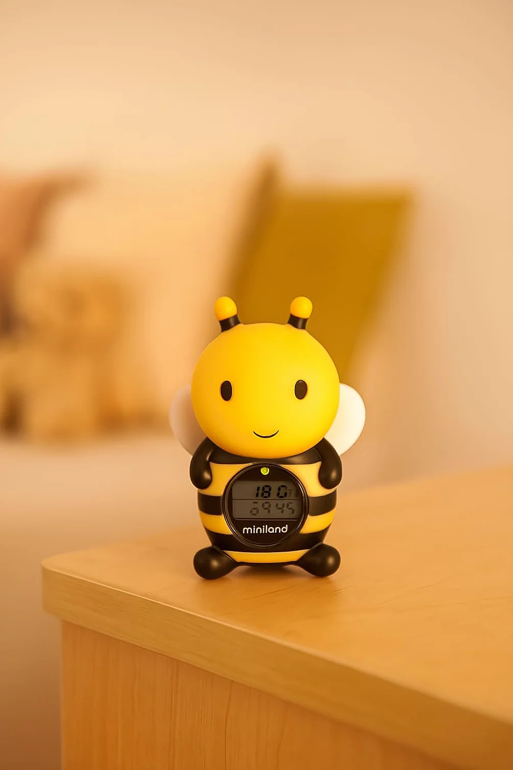 Miniland Termómetro de baño para bebe con Divertido Diseño de Abeja, Termómetro Bañera bebe, Pantalla con función reloj y temporizador, Flotante y resistente al agua | Bee