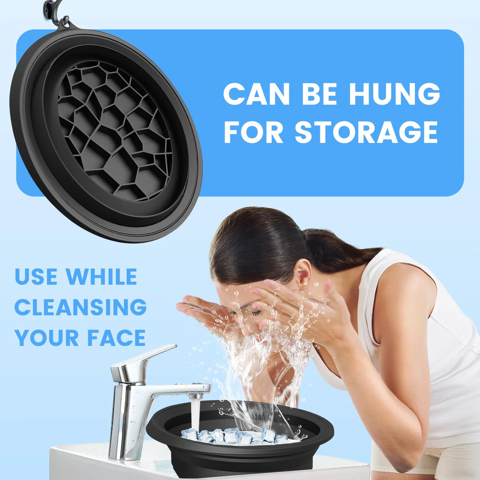 Cuenco Facial para Hielo, Cuenco de Hielo para Cara, Cuenco de Baño de Hielo Facial Silicona, Portátil Lavabo Plegable Cuenco Facial para Hielo Calmar la Piel