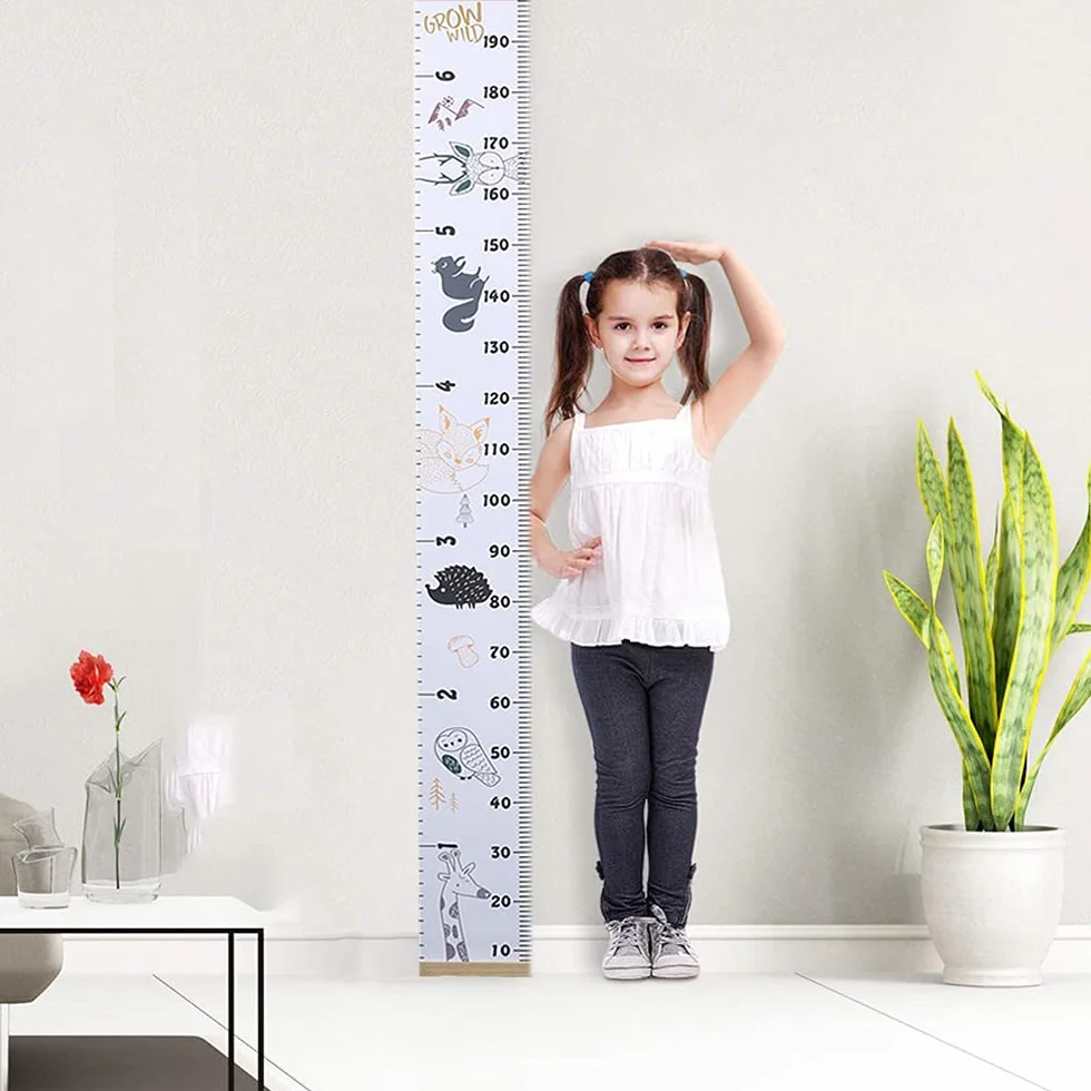 Tabla de Altura de Pared para Bebés, Lienzo y Madera Retirable, Crecimiento Infantil