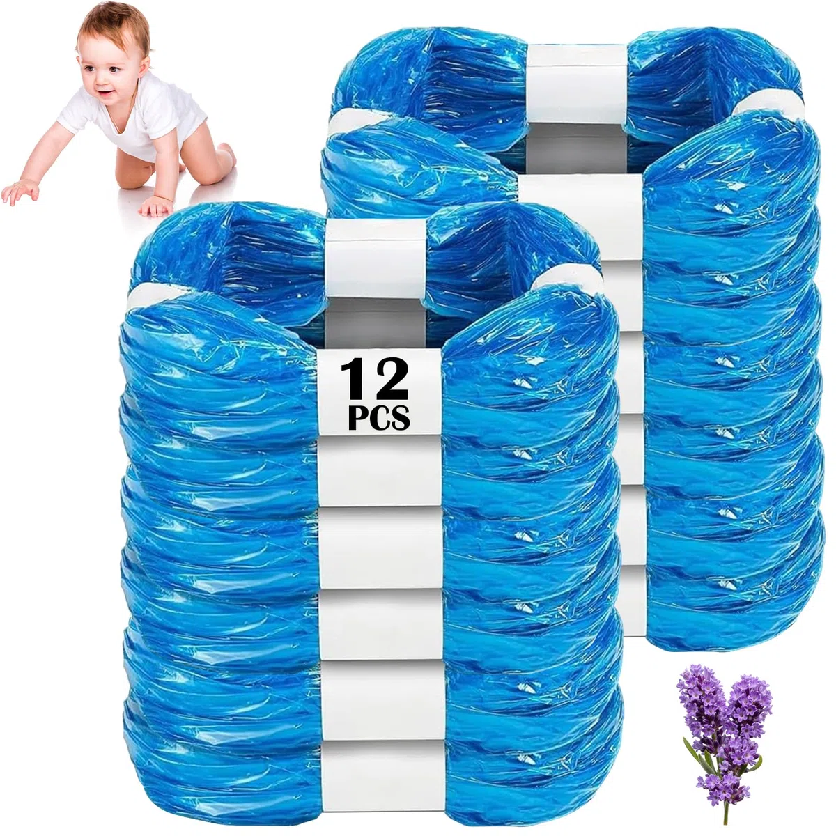 12 Piezas Recambios Contenedor de Pañales, 4.5M Bolsa de Relleno para Papelera Pañales Bebe, Anti-Olor Engrosada, Compatible con Angelcare, Tommee Tippee, LitterLocker