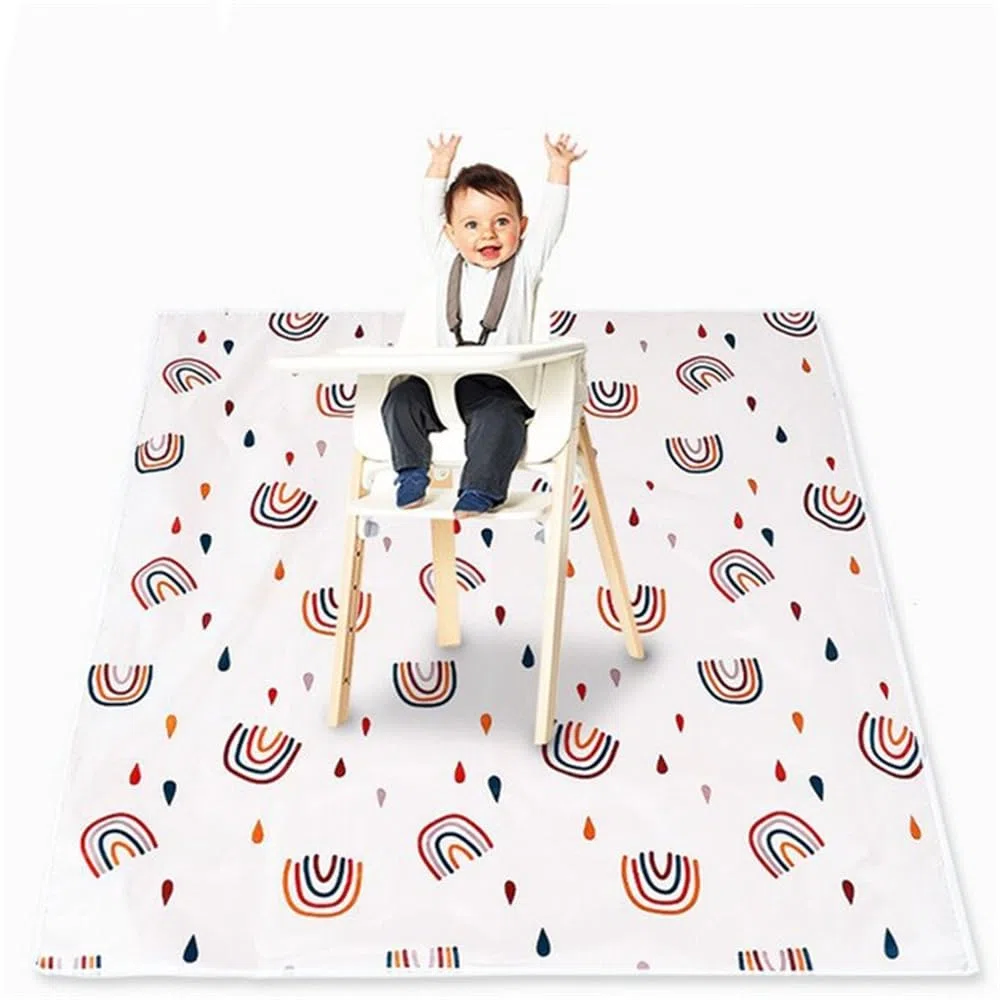 Alfombrillas para Trona de Bebé Estampado Creativa 110 cm, Alfombrillas para Debajo de Silla Alta Impermeable Antideslizante y Plegable, Alfombra de Juegos Picnic Manteles (Arcoiris Bohemio)