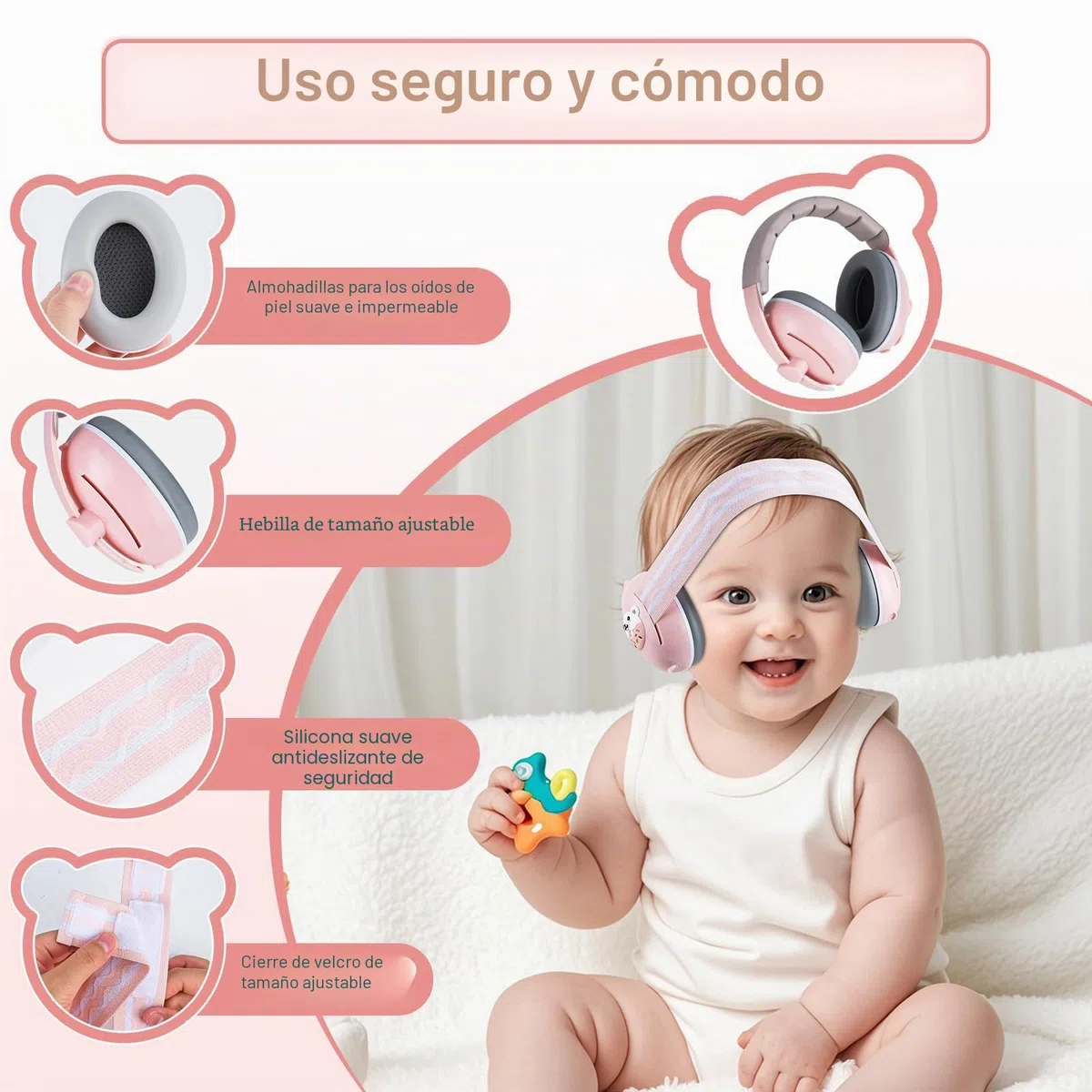 Cascos Bebe Antiruido, 2 en 1 Cascos Antiruido Bebe, Cascos Antiruido Niños Protectores Auditivos para Bebé 0-48 Meses, Protección Auditiva ideal Reducción de Ruido de 25dB