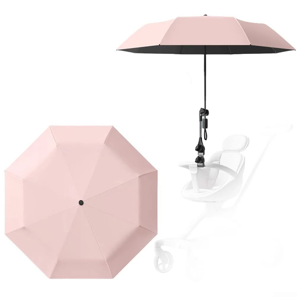 Sombrilla UPF 50+ Oniissy para cochecito de bebé con protección UV, sombrilla de 100 cm de diámetro, sombrilla ajustable con clip compatible con la mayoría de los cochecitos, (Rosa)