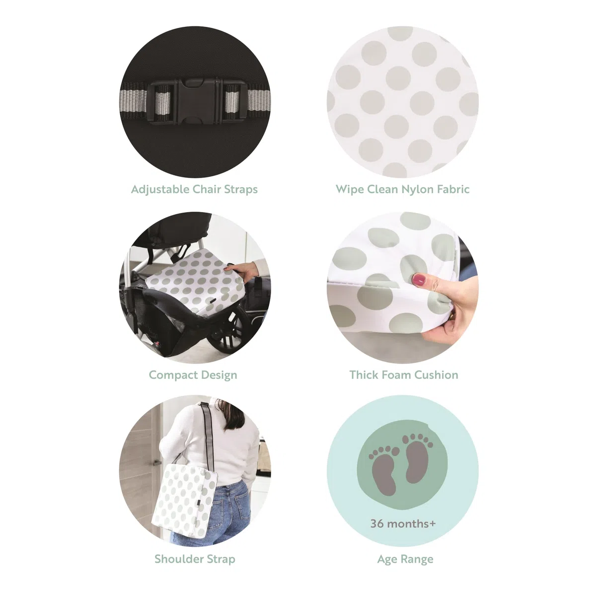POLAR GEAR Cojín Elevador de Silla Infantil Antideslizante, en Material sintético sin BPA, con Dos Correas Ajustables, de 4 pies, Lavable y Reutilizable