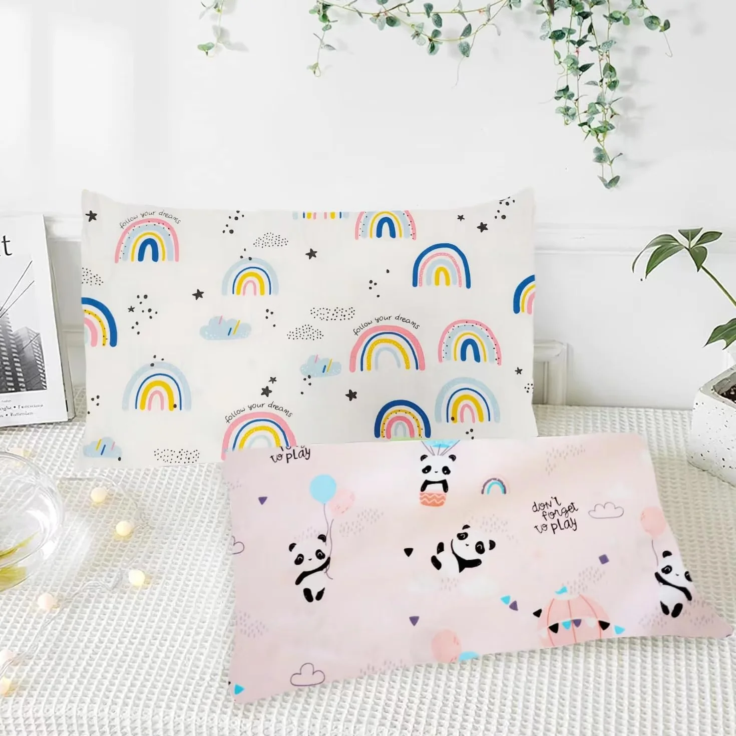 Juego de 2 fundas de almohada para niños, 100 % algodón, 40 x 60 cm, funda de almohada suave y transpirable, para niños y niñas, funda de almohada de bebé con sobre