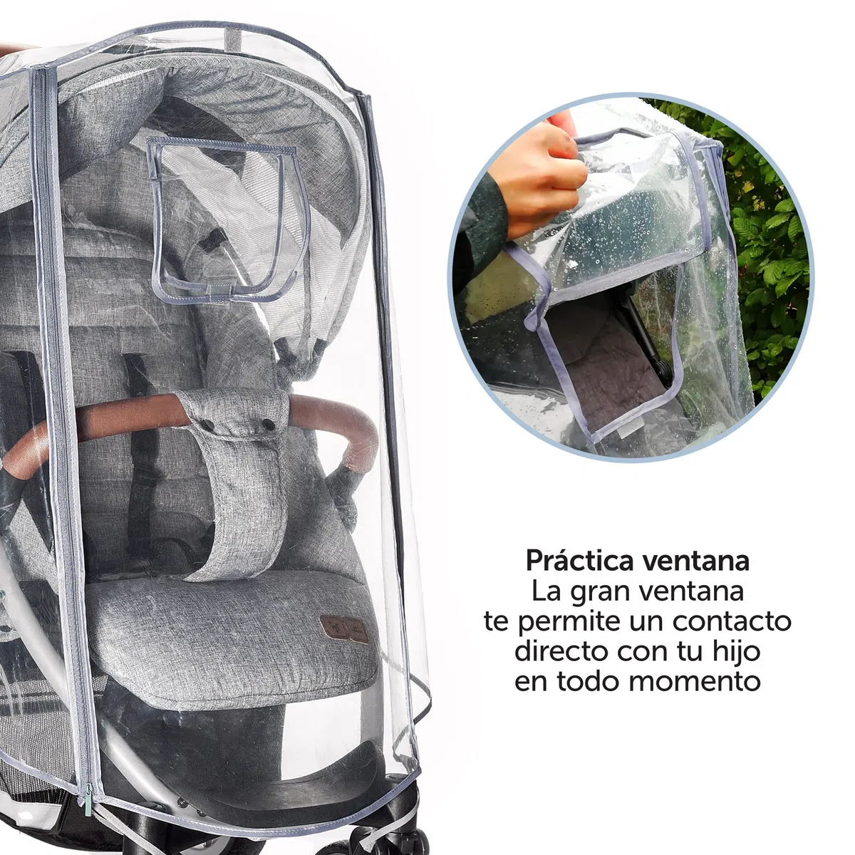 Zamboo Plastico Lluvia Silla Paseo Universal – Burbuja Impermeable para Carrito con Cremallera Frontal Ventana de Contacto y Ventilación - Seguro - Libre de PVC y Contaminantes - Transparente