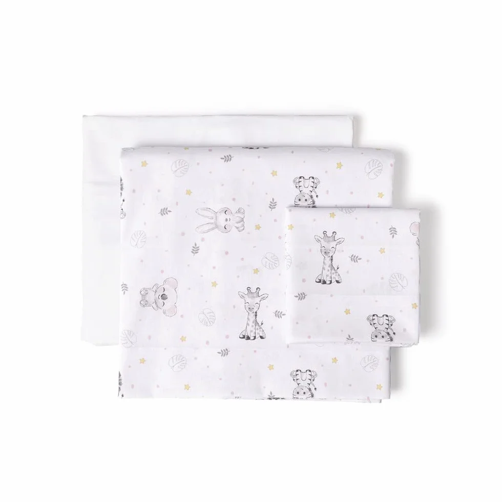 Juego de sábanas KOALA en blanco rosa para Carro y Capazo de Bebé · 100% ALGODÓN · INTERBABY