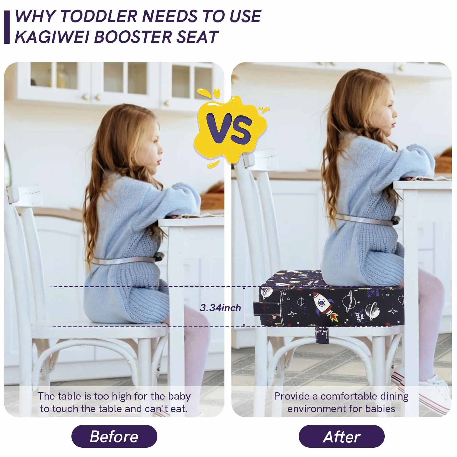 Elevador Silla para Niños Comer, Impermeable Fuerte Soporte Portátil Alzador Silla para Niños Comer, Fácil de limpiar Cojín Ajustable del Asiento Elevador