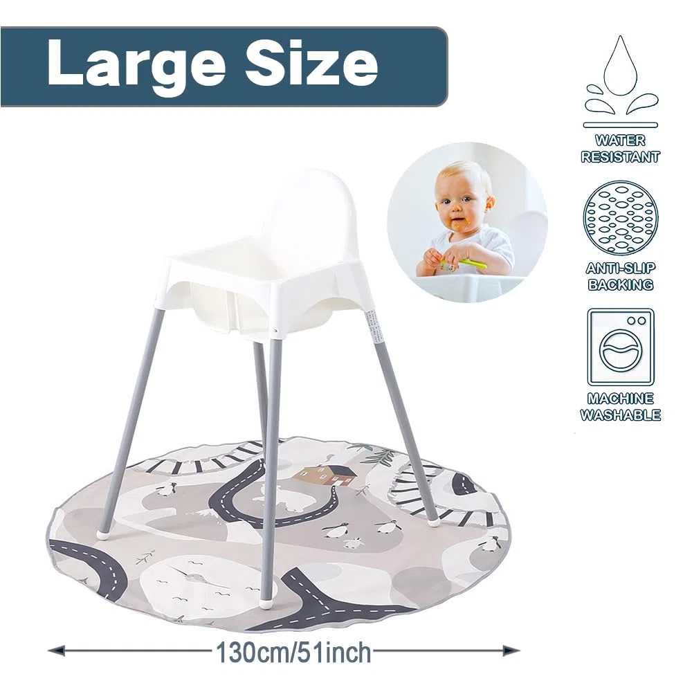 Bebé Trona Silla Altas Alfombrilla Redondo para Debajo de Silla Alta, Creativa Alfombra de Juegos Niños Impermeable Antideslizante Splat Mat Tapete Piso Picnic Manteles (Luna Azul)