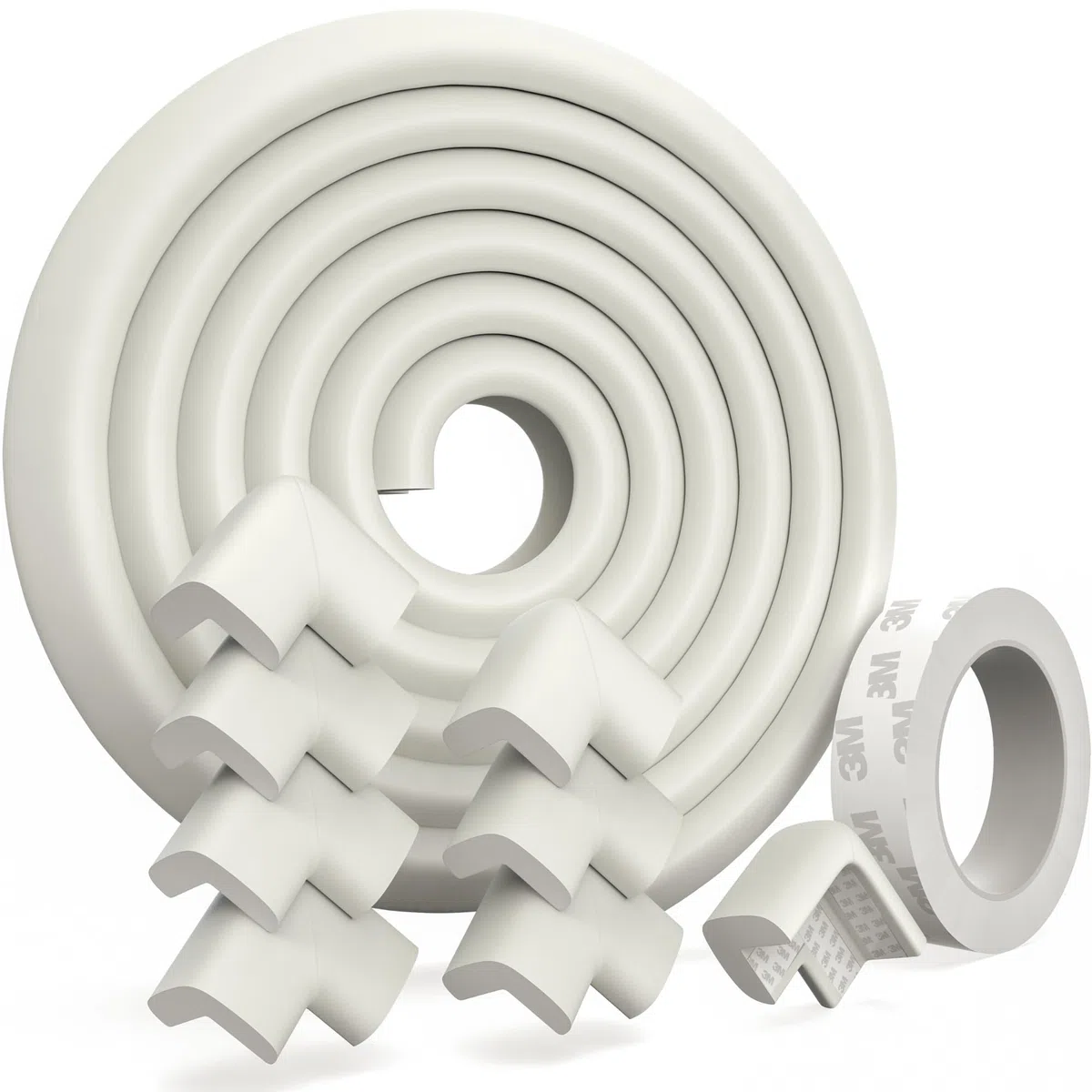 HOMYBABY® 8 Protectores Esquinas Bebes + 6 Metros Bordes Blanco Roto - Esquineras Protectoras - Protege Cubre Esquinas - Protector Bordes Mesa - Cantoneras Esquinas Muebles - Seguridad hogar