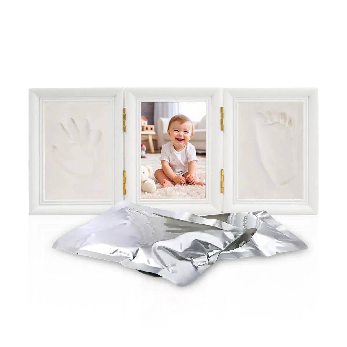 Manos y pies, kit de marco de huella infantil, conjunto de marco de impresión con molde de arcilla, marco de fotos de huella de bebé de madera para niños regalo de recuerdo de recién nacido