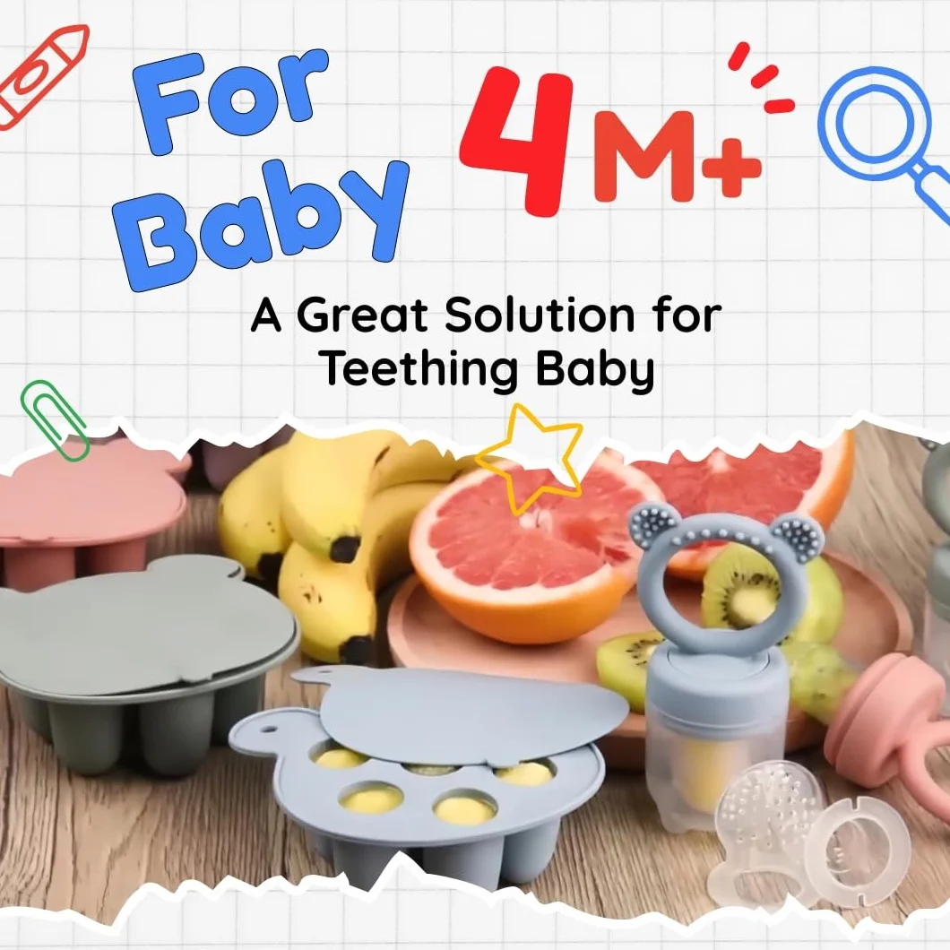 Chupete alimentador de frutas para bebés, comedero de silicona para alimentos para bebés, moldes para congelar paletas de leche materna para dentición de bebés y autoalimentación infantil