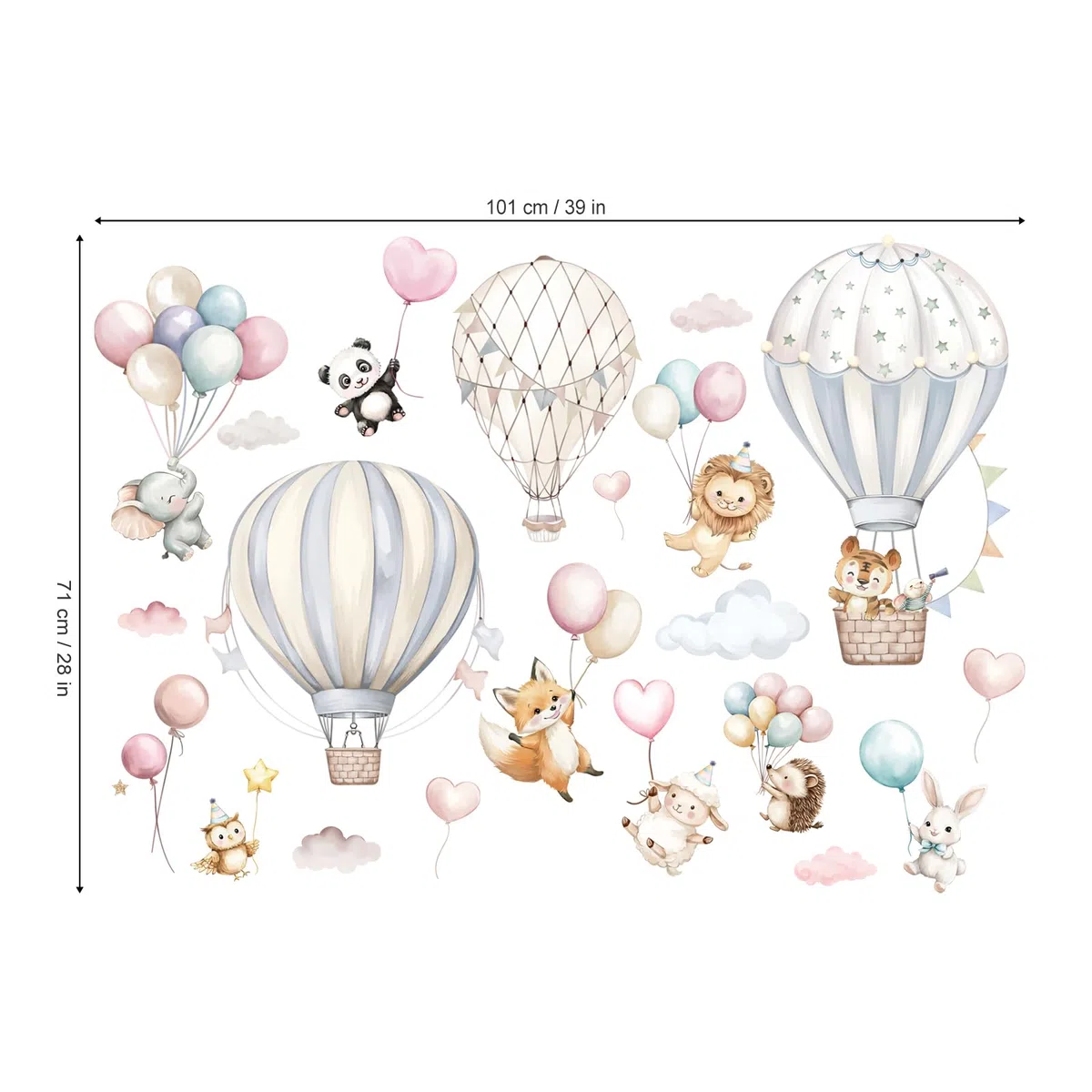 Pegatinas de Pared de Globo Aerostático de Dibujos Animados Vinilos para Pared de Animales Autoengluables y No Tóxicos para Dormitorios de Niños y Salones
