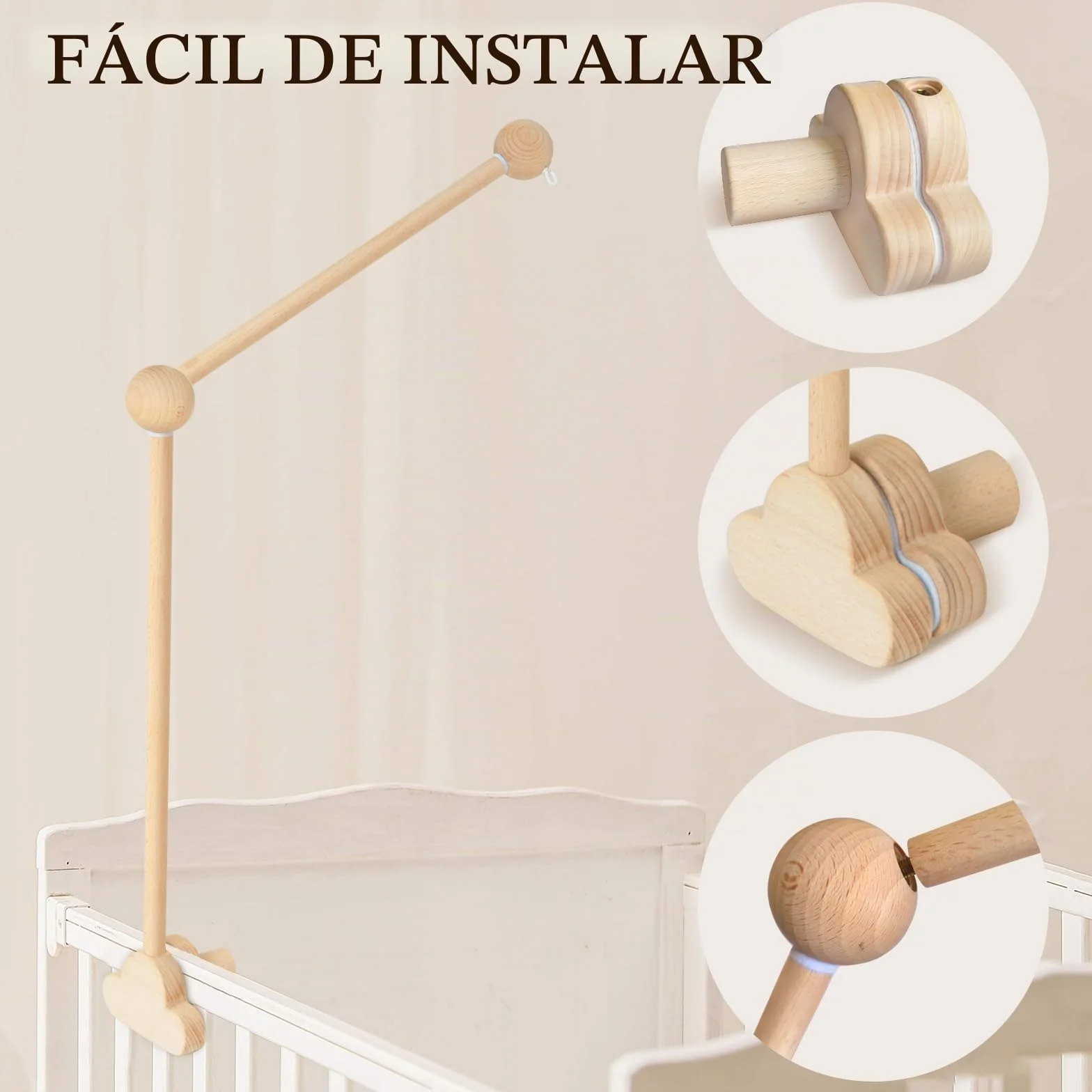 Soporte Móvil para Cuna de Bebé, Brazo de Madera, Diseño Nube, para Colgar Juguetes