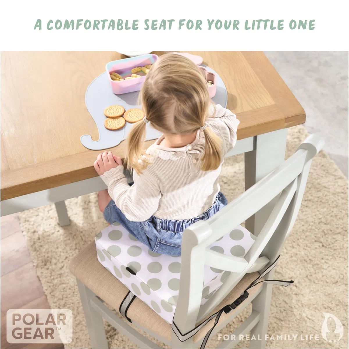 POLAR GEAR Cojín Elevador de Silla Infantil Antideslizante, en Material sintético sin BPA, con Dos Correas Ajustables, de 4 pies, Lavable y Reutilizable
