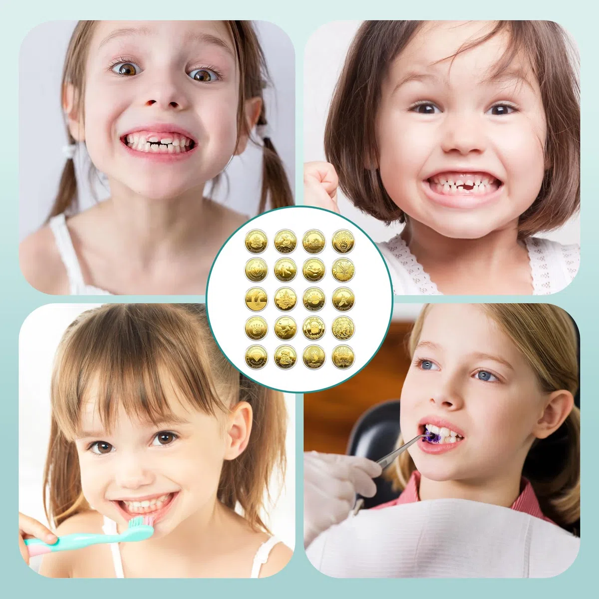 Monedas de hada de los dientes, 20 piezas Hada de Dientes Monedas de Oro, diferentes diseños Regalos del Hadas de los Dientes para niñas y niños