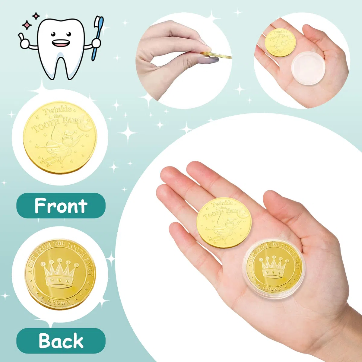Monedas de hada de los dientes, 20 piezas Hada de Dientes Monedas de Oro, diferentes diseños Regalos del Hadas de los Dientes para niñas y niños